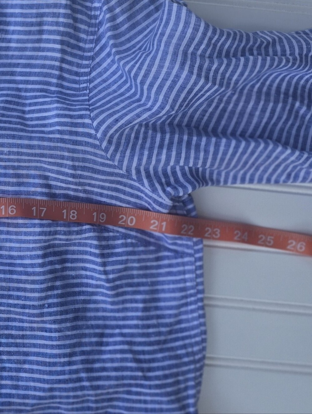 Talbots Blue White Striped 100% Linen Popover Blouse Top Roll Tab XLP - Picture 10 of 14